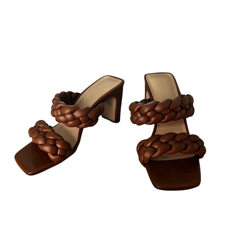 BCBGeneration Womens Braided Double Strap Block Heel Slide Sandals Brown Size 6